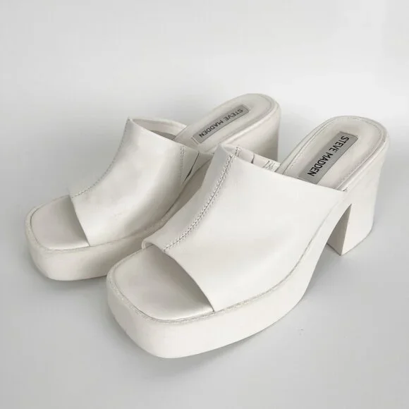 Steve Madden Kane Sandal Leather Platform High Heel Chunky Block 70s 1970s Disco - Picture 8 of 11